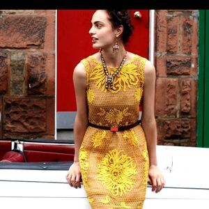 NEW Anthropologie Honeycomb Yellow Lace Dress by Yoana Baraschi $348 Size 6